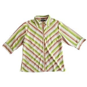 Ashley Stewart Stretch Shirt Women's 26W Stretch Green Chevron EUC AOP Orange